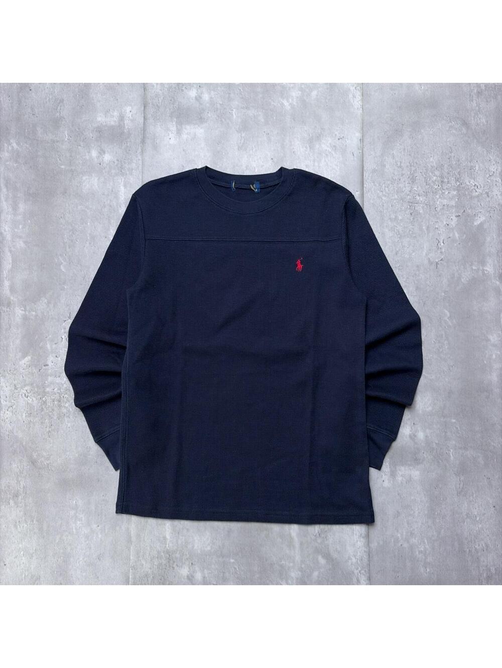 Y2K Navy Polo Ralph Lauren Grunge Skater Thermal Long Sleeve Shirt